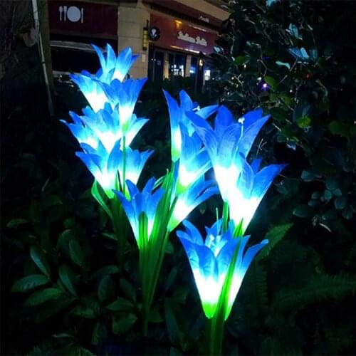 Led Solar 4 Head Blue Lily Flower Outdoor Villa Garden Decoration Lawn Lamp Outdoor Waterproof Solar Led Garden Light Solar Lamp