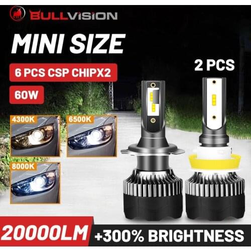 BULLVISION H11 H4 H7 Led 12V Mini 9005 9006 Headlights Lamp 20000Lm High Brightness H8 H9 Hb3 Hb4 Led Car Lights Bulbs Turbo Csp
