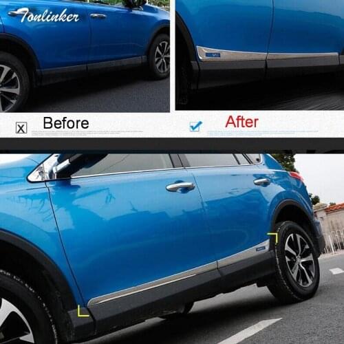 Tonlinker Cover Stickers for TOYOTA RAV4 2014-18 Car Styling 4 PCS Stainless steel Car Door edge Position Cover Case Stickers