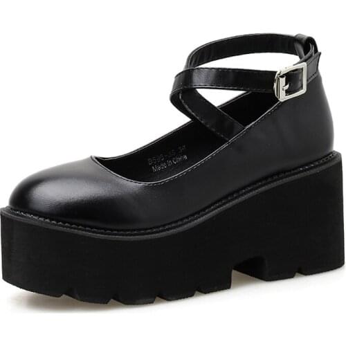 Platform shoes heels women 2020 Goth shoes High Heels ankle strap heels Casual Shoes black shoe heels chunky shoes LJA954-1