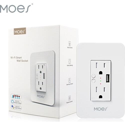 Smart Wall Socket with USB 2 plug outlets work with Alexa Google Home, No Hub Required by Smart Life/Tuya APP remote control