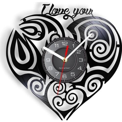 I Love You Laser Cut LP Vinyl Music Record Wall Clock Heart Shaped Valentines Day Romance Home Decor Watch Best Gift To Beloved