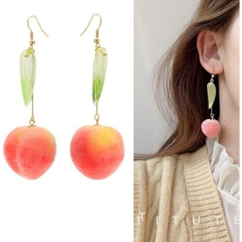 Fruit Dangle Drop Earring for Women 2021 Earrings Honey Pink Peach Earrings Sweet Lovely Girl Party Wedding Jewelry Gift