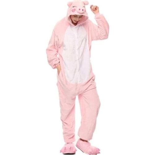 Women Onesie Animal Lovely Pig Kigurumis Adult Party Jumpsuit Birthday Gift Winter Warm Sleepwear Girls Cartoon Pink Pajama