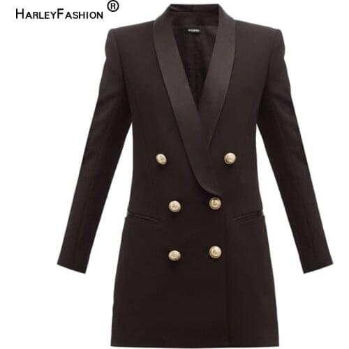 2020 New Fashion Classic Design Women Double Breasted Notched Collar Solid Color Casual Mini Sraight Dress OL Formal Dresses