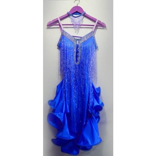 New latin dance costumes sexy diamond spandex tassel latin dance dress for children women latin dance dresses S-4XL F109