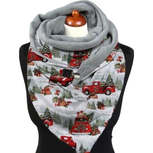 Winter Thicken Warm Large Scarf Christmas Santa Truck Snowman Print Neck Warmer with Clip Thermal Blanket Shawl Wrap