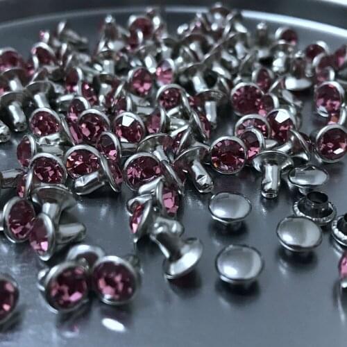 100Sets 6mm Light Rose Pink CZ+++ Crystals Rhinestone Rivets Silver Nailhead Pink Studs Fit DIY Making Shipping Free