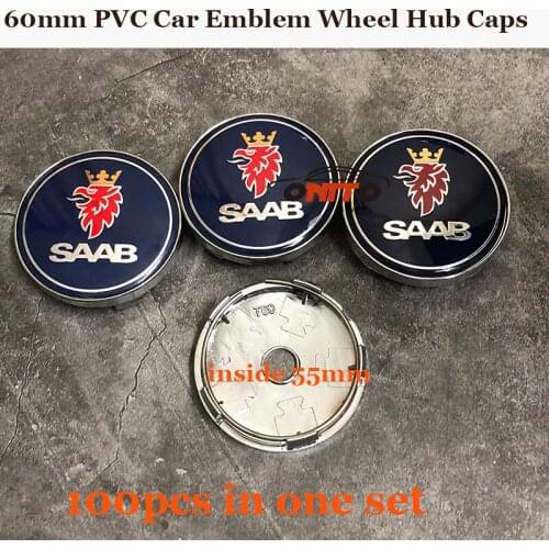 2.36inch 60mm Chrome PVC 100pcs/set Car Wheel Hub Caps for SAAB 9-3 9-5 93 95 BJ SCS Auto Emblem Logo Badge Center Covers