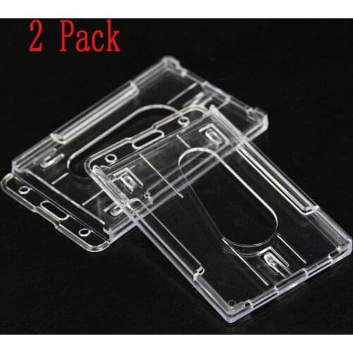 2 Pack Transparent Vertical (2-3 Cards)ID Badge Holder Case Hard Plastic Clear 2-Sided Duty Credit Card Cover For Office Worker