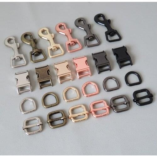 20Sets/Pack 15mm Metal Hardware Straps Adjuster Buckle D Ring Snap Clip Hook For Pet Dog Collar Leads Lobster Clasp Accessories