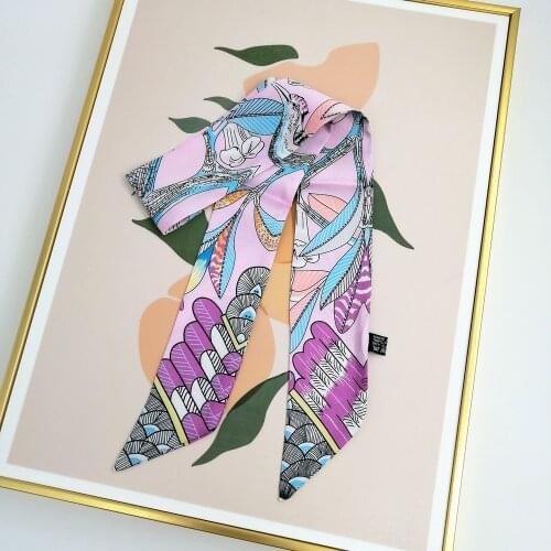 2021 Bird Print Bandana Hair Tie Band For Girls Elegant Fashion Print Neck Scarves Female Bag Belt Party Outdoor Office Use