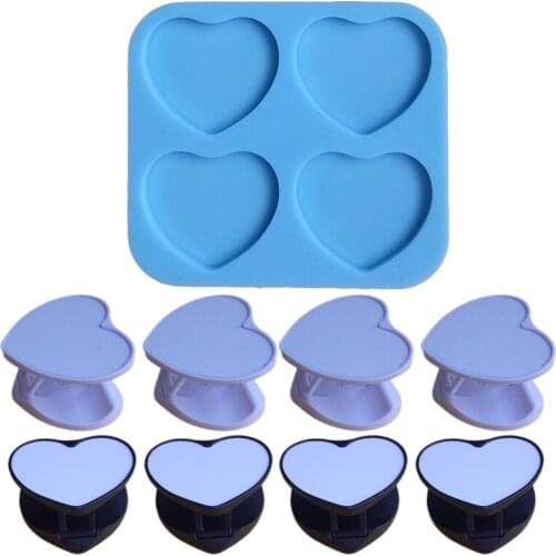 8 Pieces Plastic Fold-able heart Phone holder,special-shaped Molds,4-Cavity Epoxy Resin On Top love-shaped Phone Grip Mold