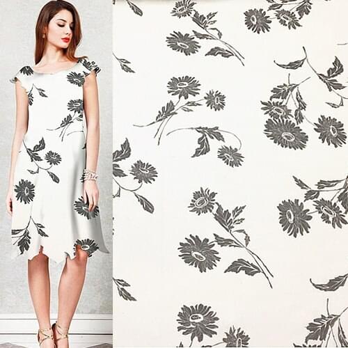 8momme silk georgette fabric black floral print on white Transparent 8momme 44" width by yard,SCG219