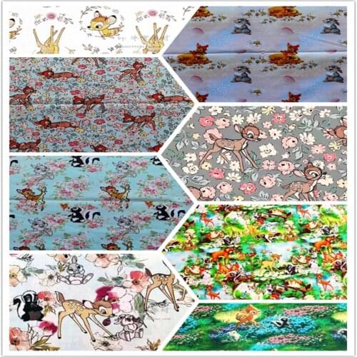 Disney Bambi Thumper Flowers Hearts 100% Cotton Fabric for Girl Clothes Hometextile Cushion Cover Backpack Needlework DIY