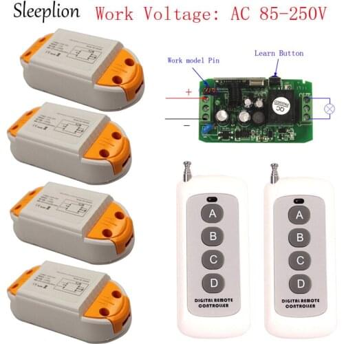 Sleeplion House 4 Way RF Wireless Control light Switch 110V 220V 85V 250V LED light Lamp ON/OFF 16V~48V 50V~80V Remote ON/OFF