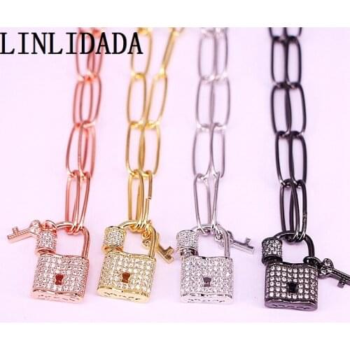5Pcs CZ Micro Paved key Lock Shape Screw Clasps Pendant Necklace Zirconia Metal Chains Necklace Fashion Jewelry