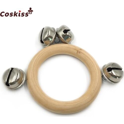 Wooden Teether Handmade Animal kangaroo Teether Rattle Kids Teething Pendant DIY Baby Teether Toys hand Ring teether bells