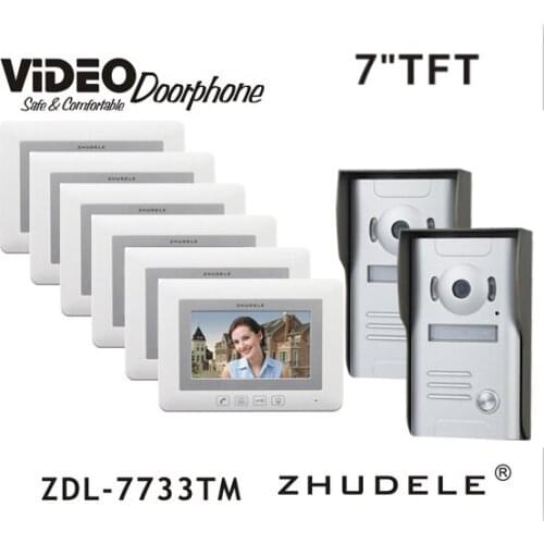 ZHUDELE Doorbell Intercom System 7" Video Door Phone Touch button Kits Night Vision 700TVL HD Home House Security 2V6