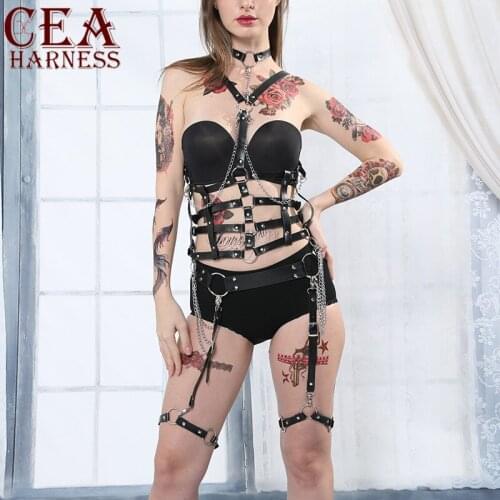 CEA Sexy Body Bondage Belt Leather Harness Women Adult Show Outfit Bra Suspenders Straps Garter Belt Sex Accessories Set Belts