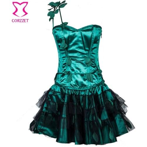 Gothic Corpete Corselet Plus Size Burlesque Costumes Women Green Leaf Appliques Steel Boned Sexy Corset Dress For A Party Club