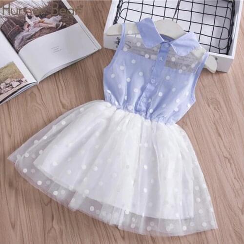 Humor Bear New Girls Sleeveless Summer Dress Blue Color Dot Printed Cute Lace Dress Children Clothes Drop Shipping Kids Dress