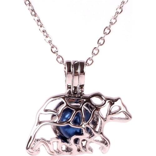 K1629 new Silver copper Polar bear animal Bead Pearl Cage Aroma Essential Oil Diffuser Locket Necklace stainless steel chain