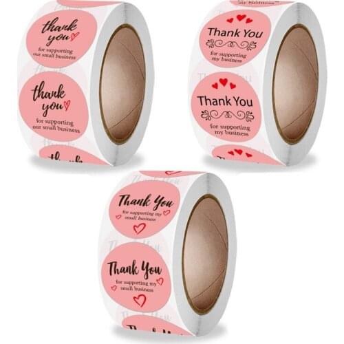 Round Adhesive Pink Thank You Stickers Roll 500pcs Label for Small Business Packaging Wedding Party Favors Baby Shower Birthday
