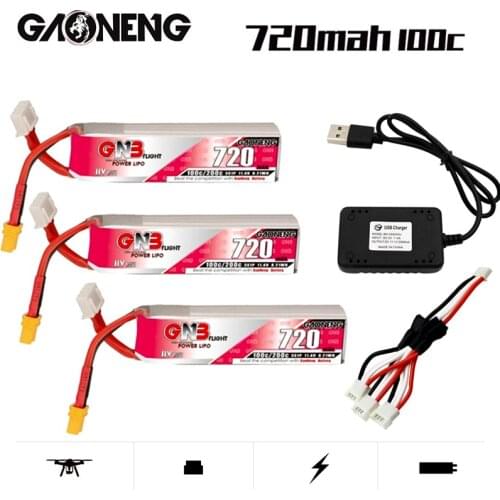 GAONENG GNB Max 200C 3S 11.4V HV Lipo Battery 720mAh XT30U-F Plug for RC Tinywhoop FPV Frame Kit Tinywhoop Racing Drone +Charger