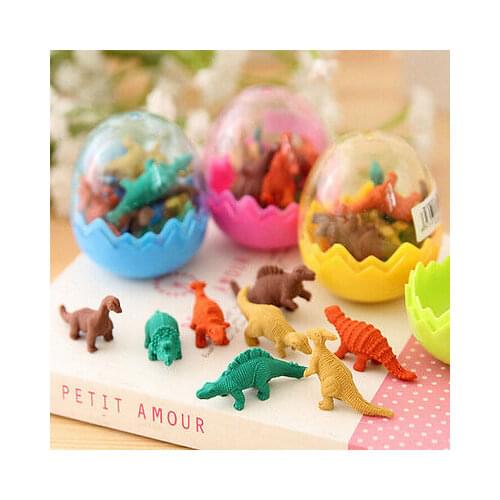 8 Pcs /Pack Mini Rubber Eraser Cute Dinosaur Egg Eraser Box School Stationery Office Supplies Random Color