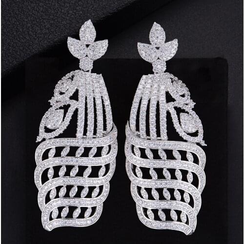 LARRAURI2020 Fashion Jewelry Flower Hollow Shape Cubic Zirconia Earrings Nigerian Bridal Wedding Earrings Dangle Drop Earrings