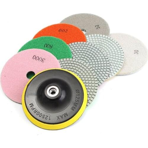 9Pcs/Set 5 Inch Diamond Polishing Pad Set Granite Marble Concrete Stone Tile Wet Dry for Granite Concrete Marble Stone Tiles