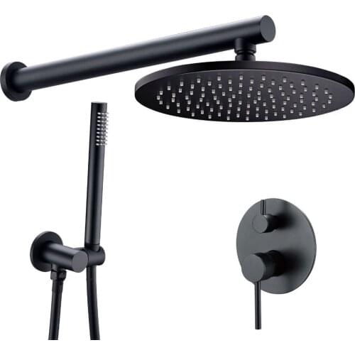 Solid Brass Matte Black Shower Set Bathroom 8" Rian Shower Head Faucet wall mounted Shower Arm Diverter Mixer Handheld Spray Set