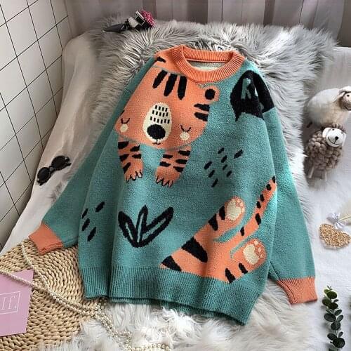 New Fall Winter Women Kawaii Sweater Oversized Knitted Thicken Pullovers Cartoon Outwear Ropa Mujer Loose Casual Ladies Tops