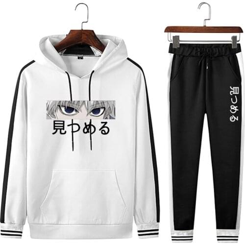 2021 New Spring Mens Figure And Japanese Alphabet Pattern Air Layer Suit Hoodie And Trousers Fashion Casual Sports 2-Piece Set