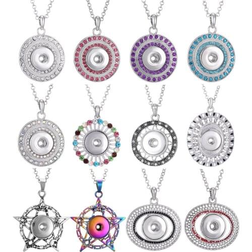 New Round Snap Button Necklace Jewelry Rhinestone Metal Snap Pendant Necklace for Women Fit 20MM 18mm Snap Buttons Jewelry
