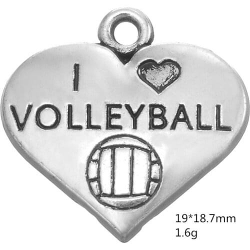 New 2021 Antique Silver Plated I Loce Volleyball Heart Shaped Charms Sports Pendants Jewelry Making Charms diy Bulk Lots