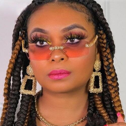 New Unique Rimless Crystal Sunglasses For Women Vintage Gradient Small Sqaure Rhinestone Shiny Sun Glasses Female Shades 2021