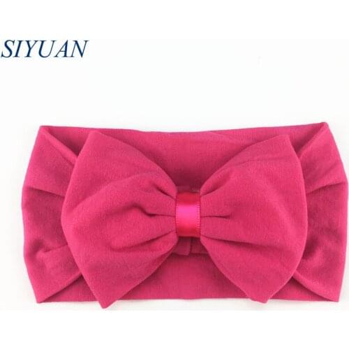 Wholesale 30pcs/lot Wide Nylon Elastic Headband with 4 inch Hair Bow Princess Lovely Headwear Boutique Ear Turban 20 Color HB090