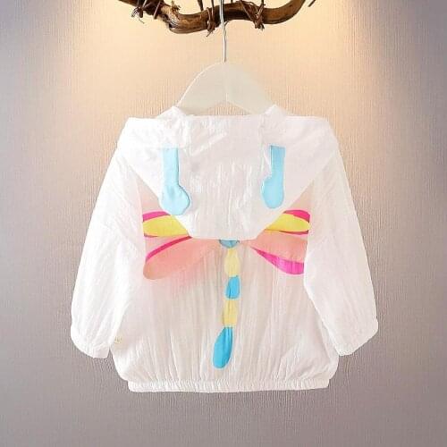 1-6Y Childrens Hooded Sun Protection Clothing Summer Autumn Girls Dragonfly pattern Travel Thin Coat Kid Beach Jacket Outwear