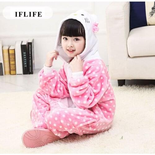 Pijama Infantil Onesie Hooded Kids Animal Cartoon Pajama Cat Dot Design Children Boy Girl Unisex Pyjama