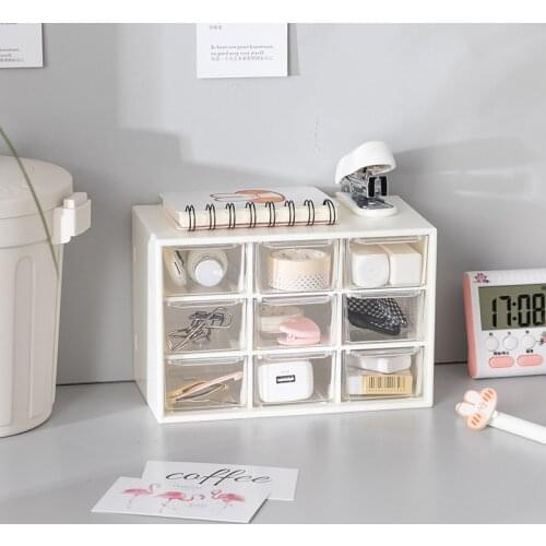 9 Grids Plastic Drawer Stationery and Jewelry Storage Drawers Dormitory Desk Makeup Organizer Beads Earrings Storage Box