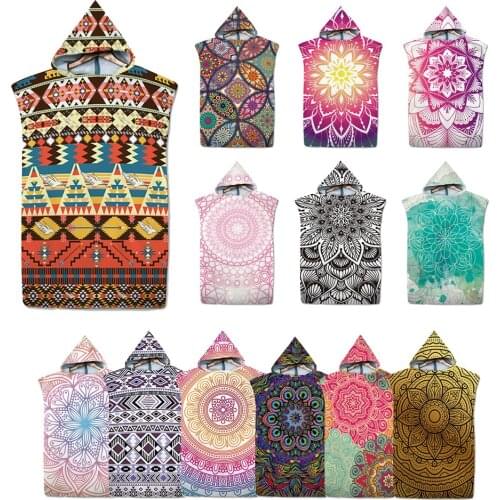 New Retro Printed Mandala Microfiber Fabric Bath Towels Beach Towel Changing Bathrobe Cloaks Hooded Swimming Pool Gym Fitness B