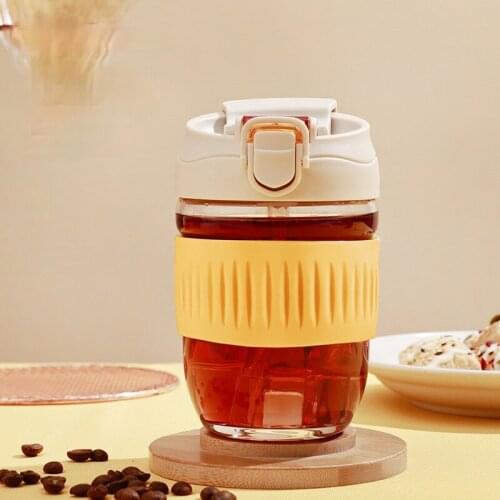 Portable Baby Glass Straw Cup Simplicity One Cover for Dual Use Kids Bottle Cute Coffee Cup for Sport Hiking Leak Proof 400ml