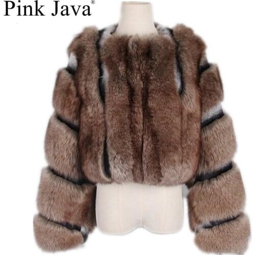 Pink Java QC19115 women coat winter luxury fur clothes real fox fur coat fox jacket real rex rabbit fur coat