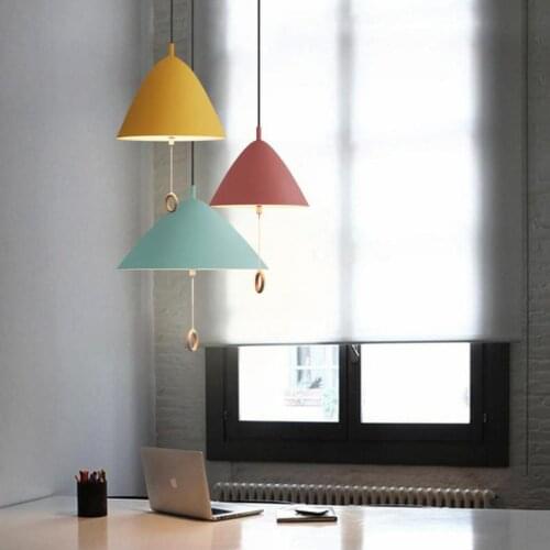 Kids pink iron shade hanging light dining Modern Restaurant bar Lamps Bedroom Childrens Room Pull switch LED pendant light E27