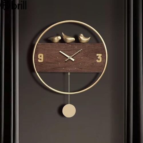 Modern Luxury Wall Clock Wood Silent Metal Creative Clocks Wall Watches Home Decor Living Room Cuckoo Wall Clock Cuckoo Bird