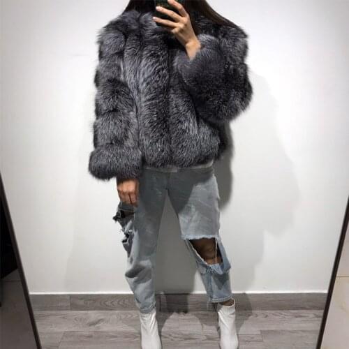 Women natural fur jacket ladies real fur jacket silver fox fur coat