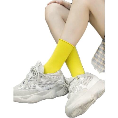 Female spring and summer mid-barrel velvet black and white ins college wind thin ice Feeling nylon long tube socks
