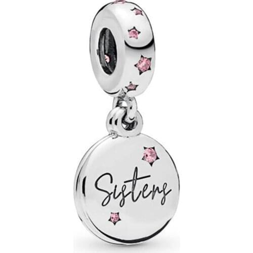 2019 NEW 100% 925 Sterling Silver Forever Sisters Hanging Charm Pendant Original Bracelet Jewelry Beads Fashion Womens Gift